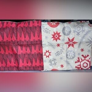 2 Christmas Pillow Covers 17.5”x 17.5” Canvas Burlap Retro Red Silver White